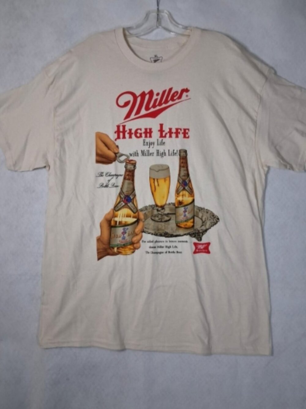 NEW Miller High Life T-shirt Men's XL Print Ad Style Champaign Of Bottled Beer